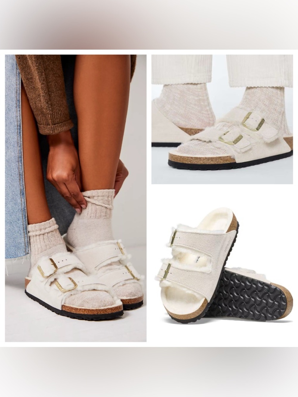NWT/NWOB Birkenstock Arizona Suede Shearling in Antique White